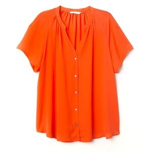 H&M Pumpkin Orange High low notch collar V-neck blouse size 2